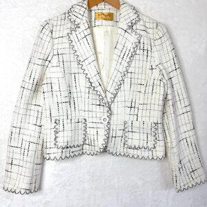 Bergamo By Ebi Tweed One-Button Career Classic Lined Blazer Jacket Womens 8